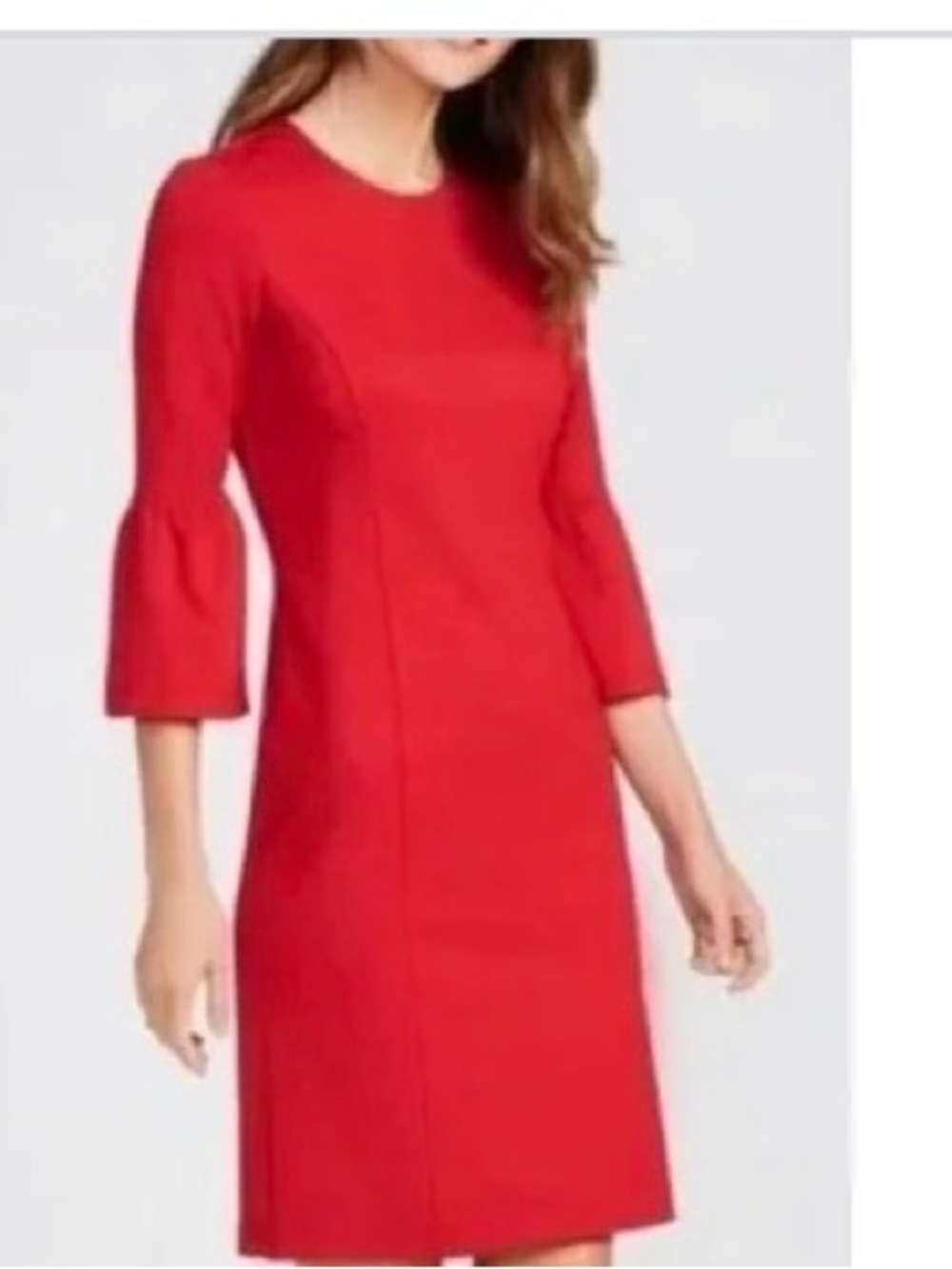 J. McLaughlin Keaton Dress Womens Medium Red 3/4 Bell Sleeve Sheath Crew Neck
